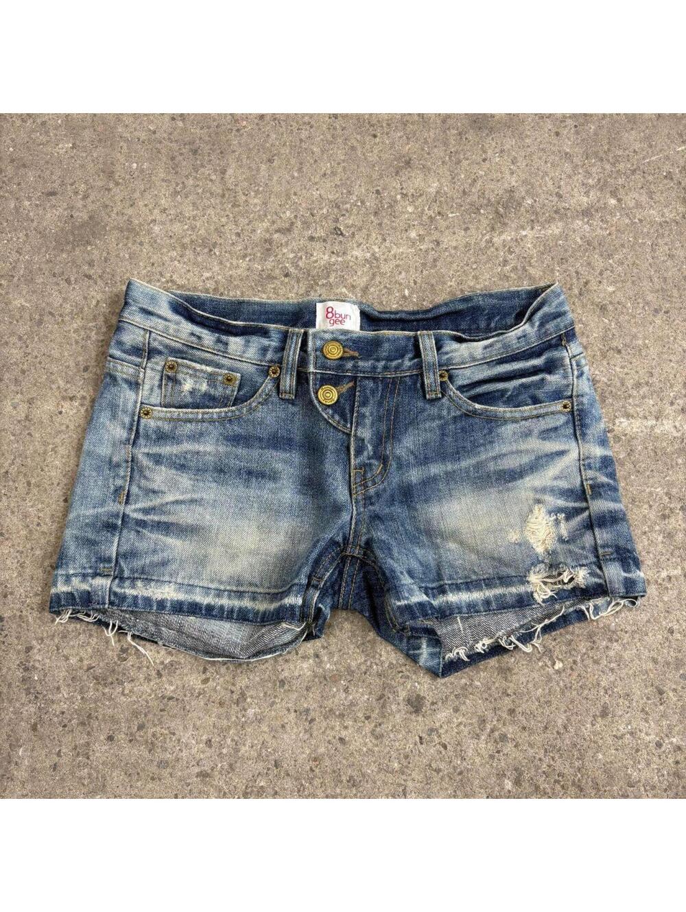 Vintage Y2K Low Rise Denim Micro Shorts Wash Double Button